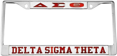Delta Sigma/Σ Theta Greek Letters License Plate Frame [Silver Standard Frame - Silver/Red - Car/Truck] - ID#39695 in Saudi Arabia