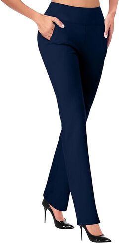 Women High Waisted Flare Pants Side Pockets Stretchy Fabric Office Work Casual Wear Wide Waistband in Saudi Arabia