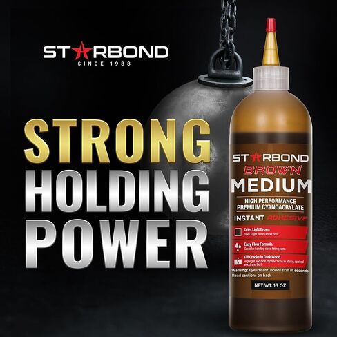 Premium Grade Cyanoacrylate (CA) Super Glue by STARBOND - 16 OZ Complete Refill KIT (453-gram) - Light Brown Medium Crack Filler 150 CPS Viscosity Adhesive for Woodworking, Woodturning, Carpentry in Kuwait