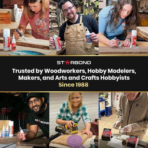 Premium Grade Cyanoacrylate (CA) Super Glue by STARBOND - 16 OZ Complete Refill KIT (453-gram) - Light Brown Medium Crack Filler 150 CPS Viscosity Adhesive for Woodworking, Woodturning, Carpentry in Kuwait