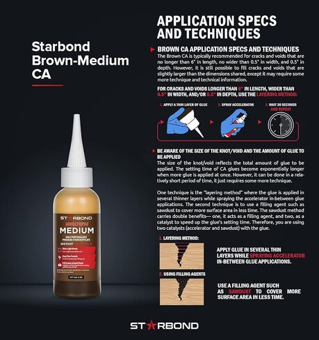 Premium Grade Cyanoacrylate (CA) Super Glue by STARBOND - 16 OZ Complete Refill KIT (453-gram) - Light Brown Medium Crack Filler 150 CPS Viscosity Adhesive for Woodworking, Woodturning, Carpentry in Kuwait