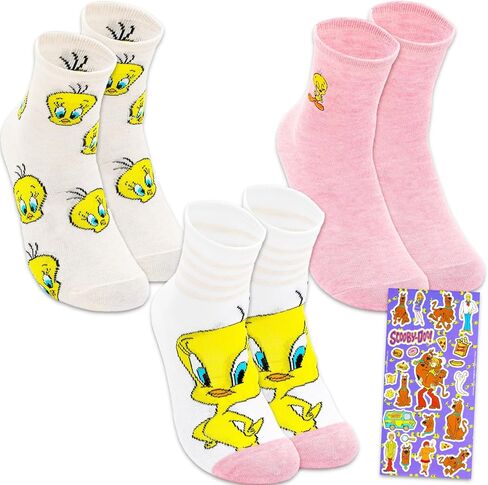 LOONEY TUNES Socks for Women Set - Bundle with 3 Pairs of Ankle Socks Featuring Tweety Bird Plus Stickers Apparel for Adults in Kuwait