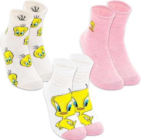 LOONEY TUNES Socks for Women Set - Bundle with 3 Pairs of Ankle Socks Featuring Tweety Bird Plus Stickers Apparel for Adults in Kuwait
