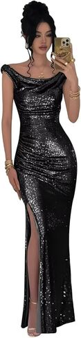 Sparkly Sequin Prom Dresses for Women Teens Off The Shoulder Long Cocktail Dresses Mermaid Evening Gowns with Slit in Kuwait