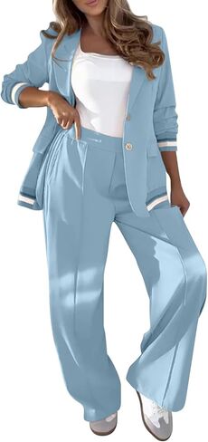Women's Fall Spring 2 Piece Blazer Outfits Business Casual Oversized Jacket Wide Leg Work Pants Dressy Suit Se in Saudi Arabia