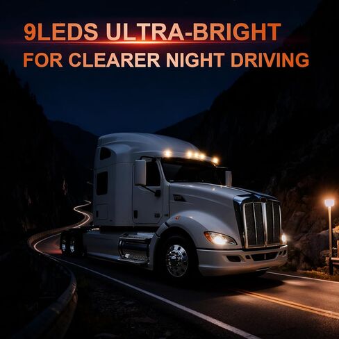 5 قطع 9 مصابيح LED لسقف الكابينة متوافقة مع Peterbilt 579 & Kenworth T680 T770 T880، مصابيح علامة التخليص الكهرماني مع عدسات شفافة in Kuwait
