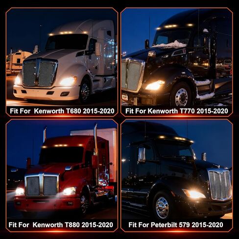 5 قطع 9 مصابيح LED لسقف الكابينة متوافقة مع Peterbilt 579 & Kenworth T680 T770 T880، مصابيح علامة التخليص الكهرماني مع عدسات شفافة in Kuwait