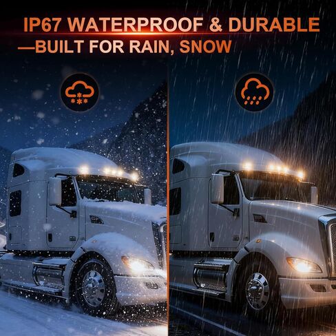 5 قطع 9 مصابيح LED لسقف الكابينة متوافقة مع Peterbilt 579 & Kenworth T680 T770 T880، مصابيح علامة التخليص الكهرماني مع عدسات شفافة in Kuwait