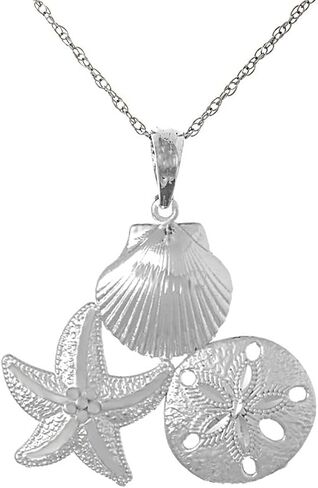 925 Sterling Silver Nautical Charm Necklace Pendant with Chain, Scallop, Starfish and Sand Dollar Cluster in Saudi Arabia