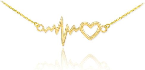 14k Yellow Gold Lifeline Pulse Heartbeat Charm Open Heart Pendant Necklace in Saudi Arabia