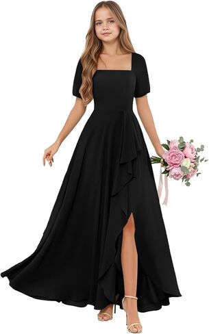 Junior Bridesmaid Dress Short Sleeves Girls Bridesmaid Dresses A Line Wedding Party Gown in Saudi Arabia