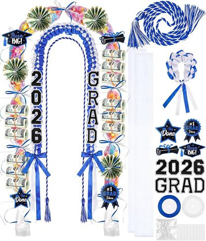 Graduation Leis 2024 Graduation Ribbon Lei Necklace Graduation Leis Class of 2024 Graduation Handmade Double Braided Necklace Graduation Gift Party Accessories for Women Men in Saudi Arabia