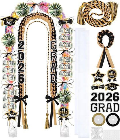 Graduation Leis 2024 Graduation Ribbon Lei Necklace Graduation Leis Class of 2024 Graduation Handmade Double Braided Necklace Graduation Gift Party Accessories for Women Men in Saudi Arabia