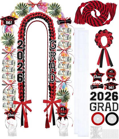Graduation Leis 2024 Graduation Ribbon Lei Necklace Graduation Leis Class of 2024 Graduation Handmade Double Braided Necklace Graduation Gift Party Accessories for Women Men in Saudi Arabia