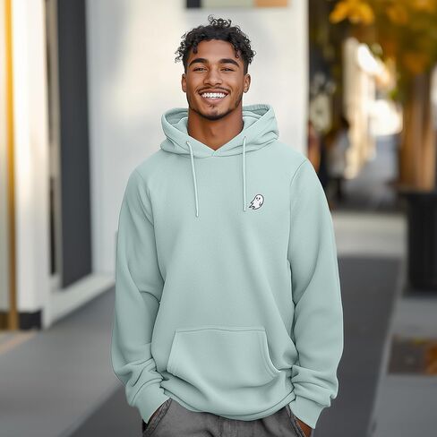 DALIX Ghost Embroidery Relaxed Hoodie Soft Fleece Sweatshirt Drawcord Fit Lounge Mens in Saudi Arabia