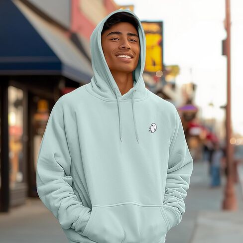 DALIX Ghost Embroidery Relaxed Hoodie Soft Fleece Sweatshirt Drawcord Fit Lounge Mens in Saudi Arabia