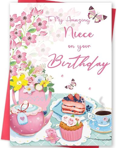 Mom Birthday Card – Happy Birthday Card for Mom, Floral Tea Party Design, Meaningful Birthday Gifts Idea for Amazing Mom in Saudi Arabia
