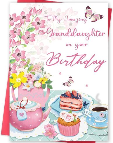Mom Birthday Card – Happy Birthday Card for Mom, Floral Tea Party Design, Meaningful Birthday Gifts Idea for Amazing Mom in Saudi Arabia