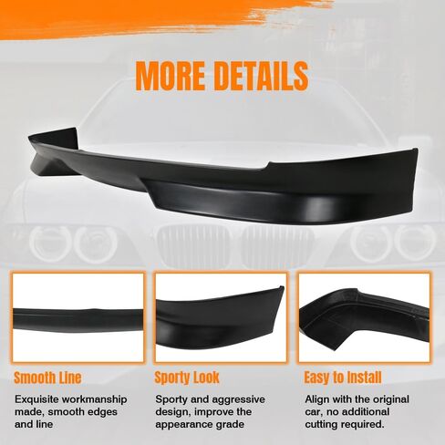 Front Bumper Lip Spoiler Compatible with 2001-2003 BMW E39 5-Series (Will Not Fit M5), PU Unpainted Black M2 / Mtec Style Add-on Front Splitter Air Dam Chin Protector in Saudi Arabia