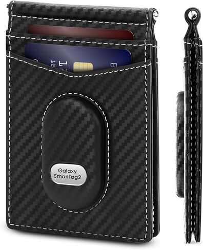 GAOCHALE Slim Bifold Wallet for Samsung Smarttag2 Genuine Leather Minimalist Wallet Compatible with Samsung Tag RFID Blocking Card Holder with ID Windows | Money Clip(Carbon) in Kuwait