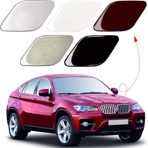 Front Bumper Headlight Washer Nozzle Cover Cap Fit for BMW X6 E71 E72 2008 2009 2010 2011 2012 2013 2014 51657052427 51657052428 (Black, Left Driver Side) in Saudi Arabia