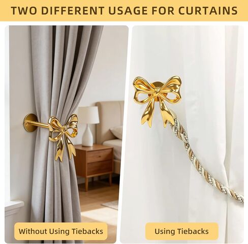 قطعتان من ستائر القوس الذهبية معقودات للجدار - حامل ستارة معدني شديد التحمل مثبت على الحائط للستائر نافذة ديكور المنزل in Kuwait