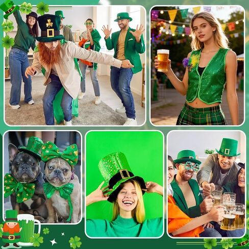 PH PandaHall 13pcs St. Patrick's Day Costume Suit Set, Includes Hat Vest Bow Tie Glasses Mustaches Bracelet Necklace Pins Charms Leprechaun Accessories for DIY St. Patrick's Day Decoration in Saudi Arabia