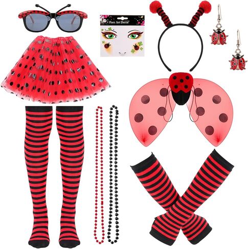 Costume Set for Women,Tutu Headband Wings Sunglasses Earrings Sticker Striped Long Warmers Socks in Saudi Arabia
