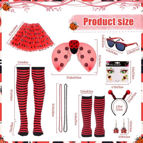 Costume Set for Women,Tutu Headband Wings Sunglasses Earrings Sticker Striped Long Warmers Socks in Saudi Arabia