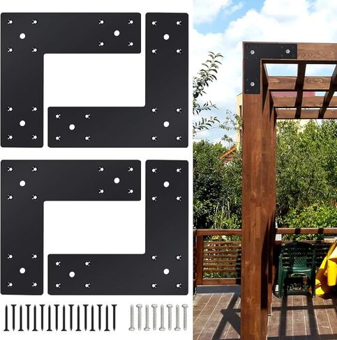 دعامات برجولا المسطحة 25.4 سم × 7.62 سم، دعامات ربط مستقيمة على شكل حرف I للخشب 4 × 4 أو 6 × 6، لوحة إصلاح شديدة التحمل لشرفة المراقبة والشرفة وتأطير الجمالون وكبائن السجل - 4 عبوات in Kuwait