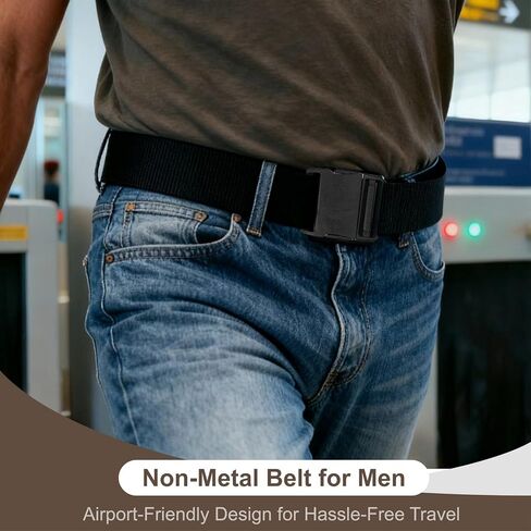 Stretchy Belts for Men Non Metal Belt with Elastic Rope Design Stretchable Flex Belt for Mens Daily Wear No Buckle Approved Travel Lightweight and Comfortable 43.3" in Saudi Arabia