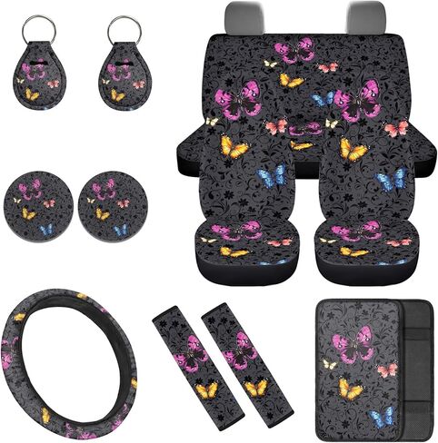 مجموعة كاملة من أغطية مقاعد السيارة الأمامية والخلفية للصيد المموه مع غطاء عجلة القيادة ووحدة التحكم المركزية ووسادات حزام الأمان وسلسلة المفاتيح وسلسلة المفاتيح 12 قطعة من ملحقات السيارة الداخلية مجموعة كاملة in Kuwait