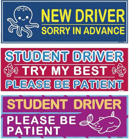 3PCS Magnetic Student Driver Stickers, Reflective Reusable Bumper Sticker Set, Funny Novice Driver Safety Sign, 10 x 3.5 Inch (1Set-3pcs) in Saudi Arabia