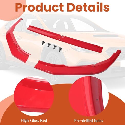 Front Bumper Lip Spoiler Air Chin Body Kit Compatible with Subaru WRX 2022-2024 V2 Style Add-on Front Splitter Air Dam Chin Protector, Red in Kuwait