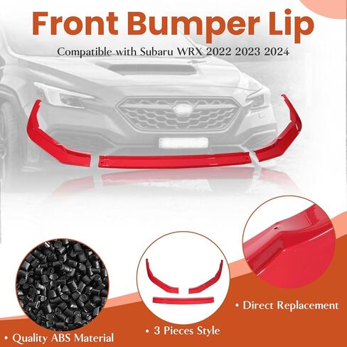 Front Bumper Lip Spoiler Air Chin Body Kit Compatible with Subaru WRX 2022-2024 V2 Style Add-on Front Splitter Air Dam Chin Protector, Red in Kuwait