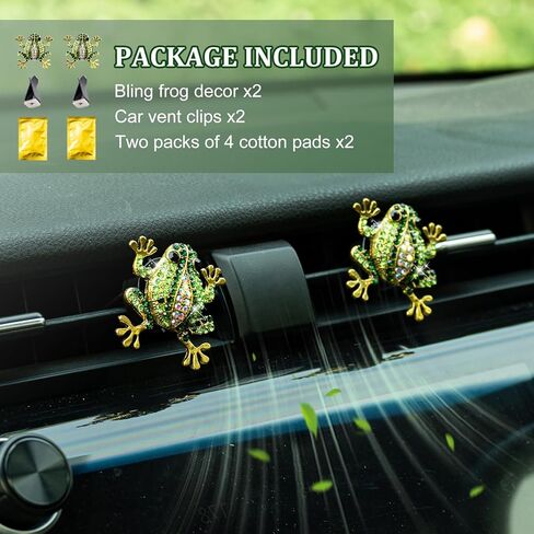 2Pcs Tree Frog Air Freshener Vent Clip, Cute Air Diffuser Clips, Bling Rhinestone Car Outlet Decor, Frog Car Accessories for Women in Saudi Arabia