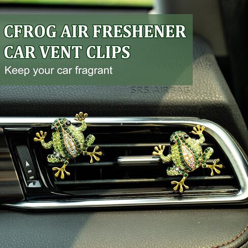 2Pcs Tree Frog Air Freshener Vent Clip, Cute Air Diffuser Clips, Bling Rhinestone Car Outlet Decor, Frog Car Accessories for Women in Saudi Arabia