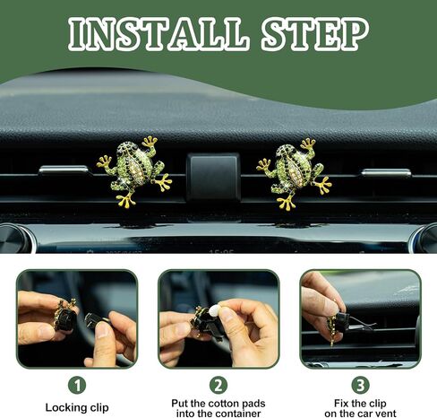 2Pcs Tree Frog Air Freshener Vent Clip, Cute Air Diffuser Clips, Bling Rhinestone Car Outlet Decor, Frog Car Accessories for Women in Saudi Arabia