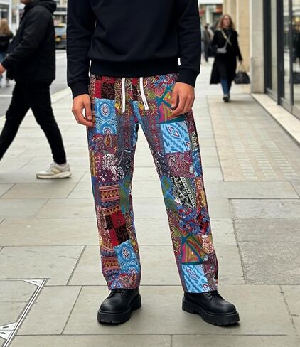 Men's Bohemian Print Casual Pants Lightweight Breathable Casual Loose-Fit Drawstring Waist Travel Trousers in Saudi Arabia