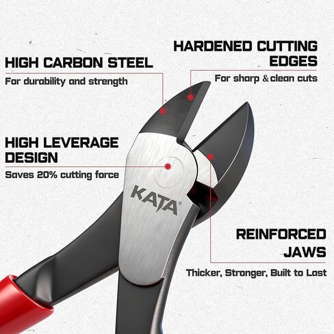 KATA 7-Inch High Leverage Diagonal Cutting Pliers, Heavy Duty Wire Cutters with Comfortable Grip, Angled Head and Sharp Edge, Diagonal Side Cutters Flush Cut for Cutting Metal Wires in Kuwait