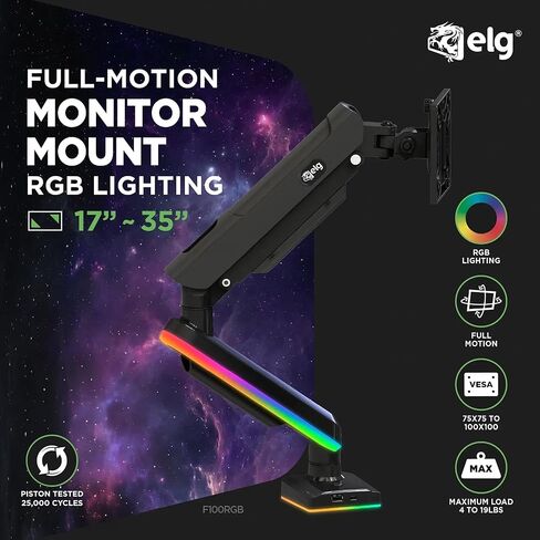 ذراع شاشة الألعاب RGB مع زنبرك غاز، حامل مكتبي قابل للتعديل لشاشات مقاس 17 إلى 35 بوصة، تصميم مريح للحركة الكاملة، متوافق مع VESA، يتضمن إدارة الكابلات in Kuwait