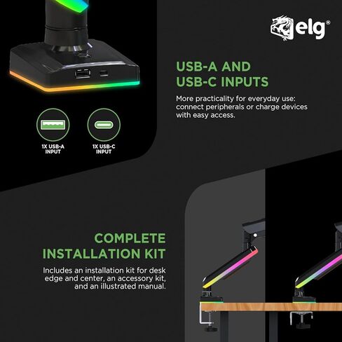 ذراع شاشة الألعاب RGB مع زنبرك غاز، حامل مكتبي قابل للتعديل لشاشات مقاس 17 إلى 35 بوصة، تصميم مريح للحركة الكاملة، متوافق مع VESA، يتضمن إدارة الكابلات in Kuwait