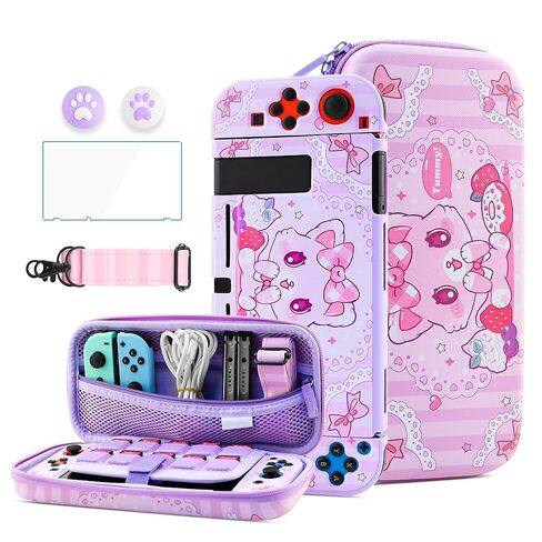 HYPERCASE Cute Pink NS (Not OLED/Lite) Switch Case Kit of Princess, with Portable Switch Carrying Travel Bag, TPU Softshell Switch Cover Skin, Screen Protector, Shoulder Straps & 2 Kawaii Thump Caps in Saudi Arabia