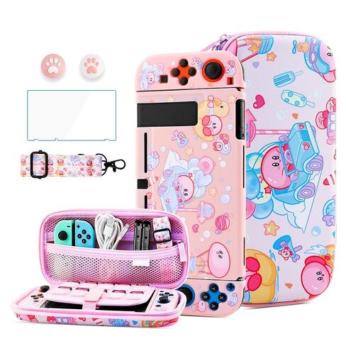 HYPERCASE Cute Pink NS (Not OLED/Lite) Switch Case Kit of Princess, with Portable Switch Carrying Travel Bag, TPU Softshell Switch Cover Skin, Screen Protector, Shoulder Straps & 2 Kawaii Thump Caps in Saudi Arabia