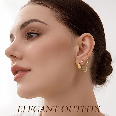 Turandoss Gold Earrings for Women, 14K Gold Plated Hypoallergenic Dangle Earrings Dainty Hoop Stud Earrings Stacks Cartilage Earrings for Multiple Piercing in Saudi Arabia