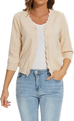 MINTLIMIT Women's 3/4 Sleeve Cropped Cardigan Sweaters Open Front Lightweight Bolero Shrug Button Down Knit Sweater Top in Saudi Arabia