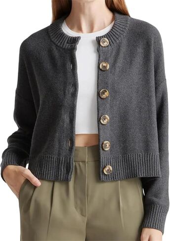 Women Casual Button Up Sweater Y2K Loose Fit Crewneck Long Sleeve Knit Cardigan Solid Color Fall Trendy Jacket Outwear in Kuwait