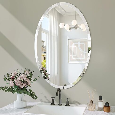 Frameless Oval Mirror, 22"x30" Bathroom Vanity Mirrors with Beveled Edge, Decorative Oval Wall Mirrors for Bedroom, Entryway, Living Room, Hangs Horizontally or Vertically in Saudi Arabia