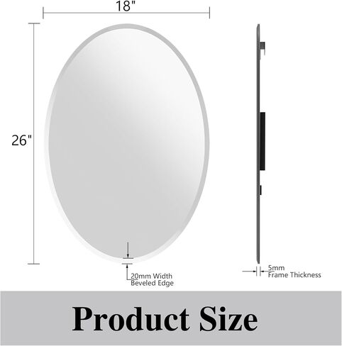 Frameless Oval Mirror, 22"x30" Bathroom Vanity Mirrors with Beveled Edge, Decorative Oval Wall Mirrors for Bedroom, Entryway, Living Room, Hangs Horizontally or Vertically in Saudi Arabia