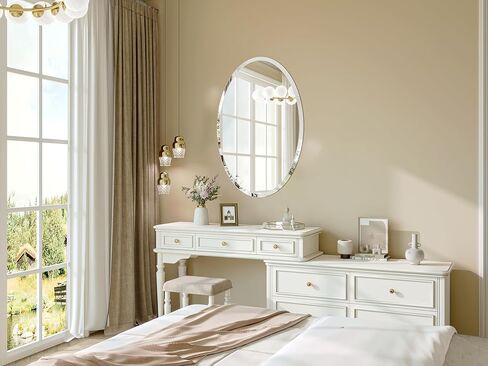 Frameless Oval Mirror, 22"x30" Bathroom Vanity Mirrors with Beveled Edge, Decorative Oval Wall Mirrors for Bedroom, Entryway, Living Room, Hangs Horizontally or Vertically in Saudi Arabia